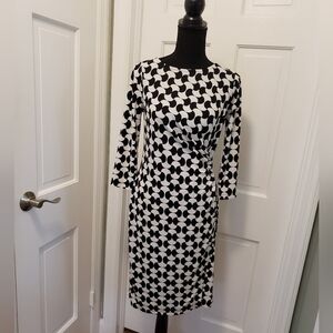Talbots Faux Wrap Sheath Dress Stretch Black & White Petite S